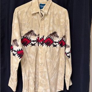 Vintage Wrangler Western Shirt Aztec Horse Pattern
